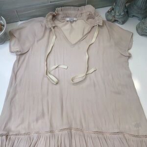 Ro&De Anthropologie Ruffle Tie Neck Short Sleeve Blouse XS New!